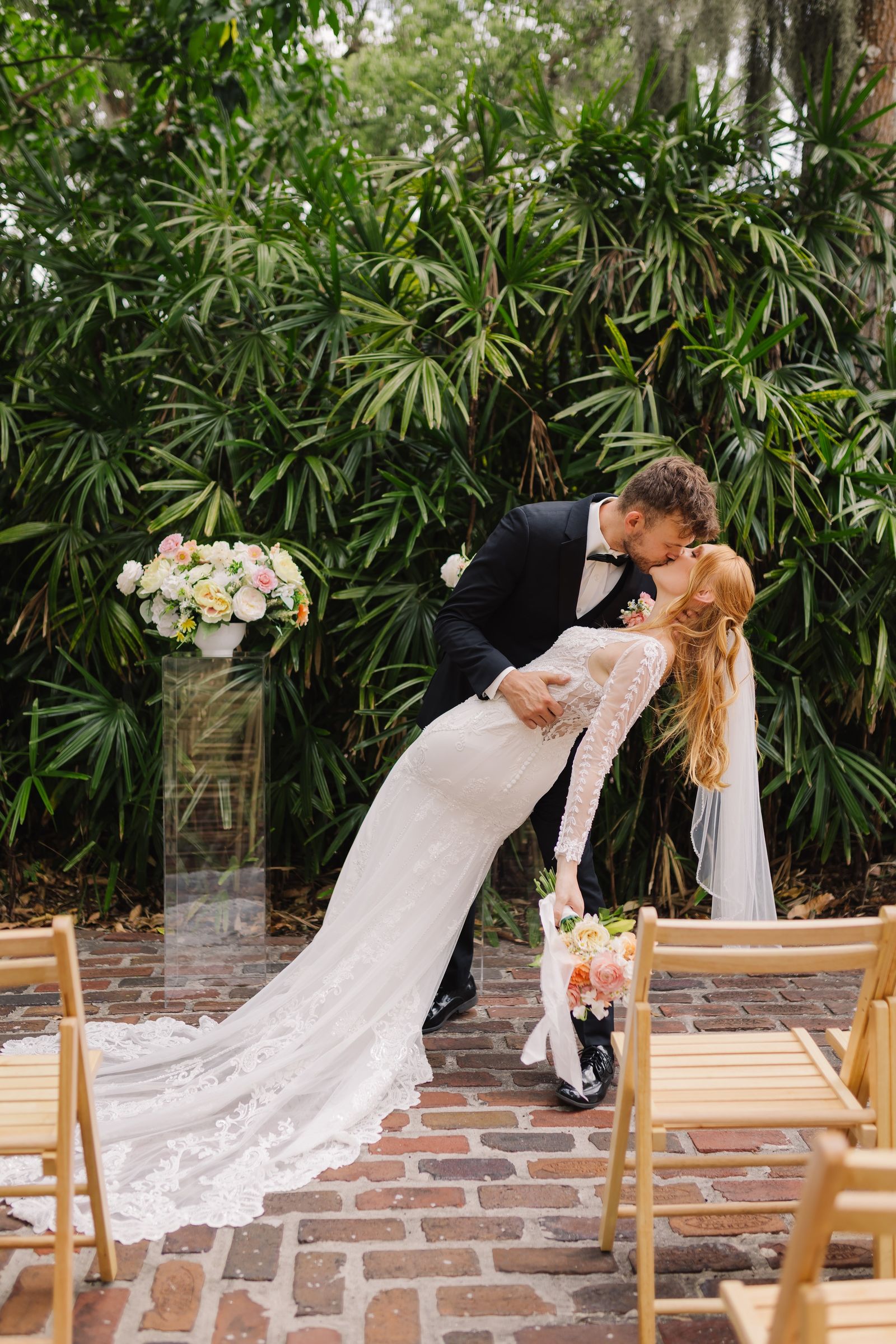 A couple on the brick path